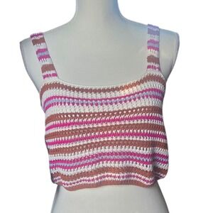 Mango Striped Crochet Tank Top Size S 100% Cotton Boho Festival Crop Knit